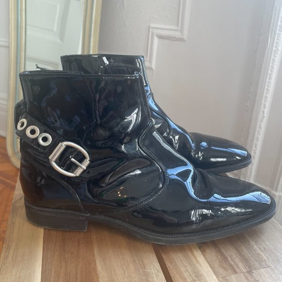 Jimmy Choo Patent Leather Ankle Boots w/ Studded Strap (W 9) - Picture 2 of 6